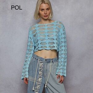 BP219-4💙nEW! POL pretty+sassy pale blue open weave crop sweater! So cute!